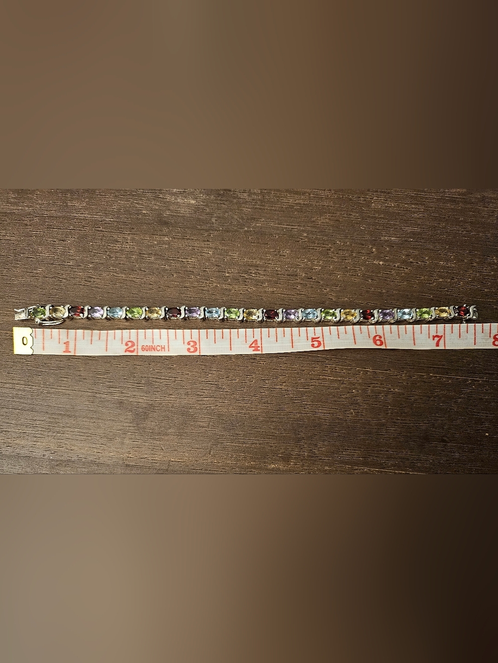 Multi-Gemstone Tennis Bracelet - 925 SS with Red, Purple, Blue & Green stones - Picture 6 of 9
